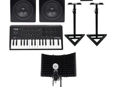 M-Audio Axiom AIR Mini 32 Keyboard Controller and Monitors+Stands+Pads+Mic+Shield on Sale