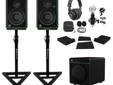 Studio Bundle (2) Mackie CR4-XBT 4  Studio Monitors+8  Sub+Headphones+Mic+Stands Cheap