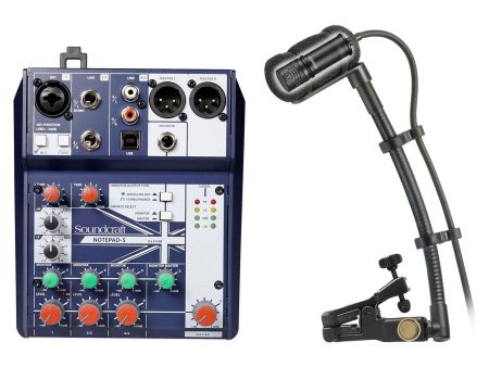 Audio Technica ATM350U Condenser Clip-On Instrument Microphone+Soundcraft Mixer For Sale