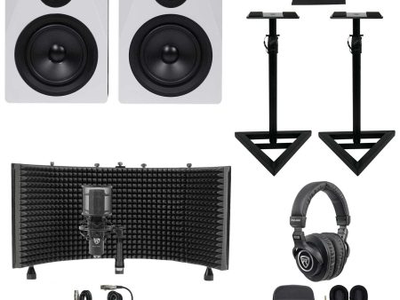 2) Rockville APM5W 5.25  Active Studio Monitors+Stands+Mic+Headphones+Iso Shield Fashion