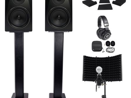 (2) Rockville APM6B 6.5  Studio Monitors+36  Stands+Pads+Headphones+Mic+Shield Sale