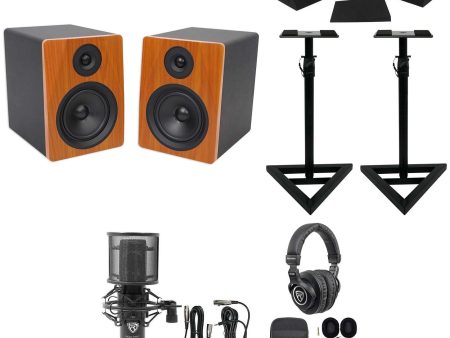 (2) Rockville APM6C 6.5  Powered USB Studio Monitors+Stands+Pads+Mic+Headphones Online Hot Sale