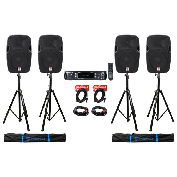 Man Cave Audio System w (4) 12” 12000w Speakers+Stands+2-Ch. Bluetooth Amplifier Sale