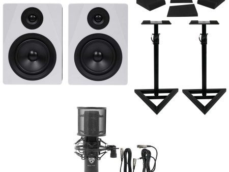 (2) Rockville APM5W 5.25  Powered USB Studio Monitors+Stands+Pads+Condenser Mic Online