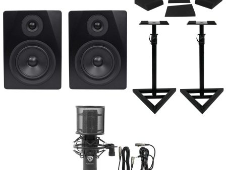 (2) Rockville APM5B 5.25  Powered USB Studio Monitors+Stands+Pads+Condenser Mic on Sale