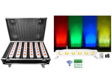 Rockville 6 Battery Powered Rechargeable White Lights+Wireless DMX+Charging Case Fashion