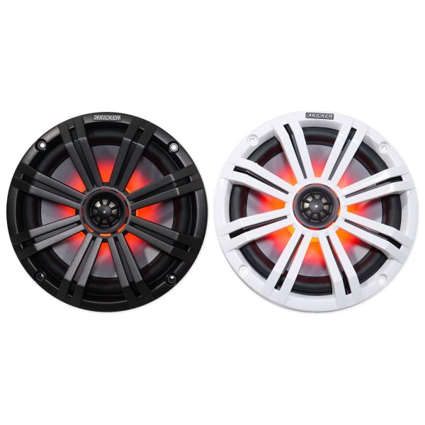 2 KICKER 45KM84L 8  600w Marine Boat LED Speakers+Powersports Handlebar Speakers For Discount