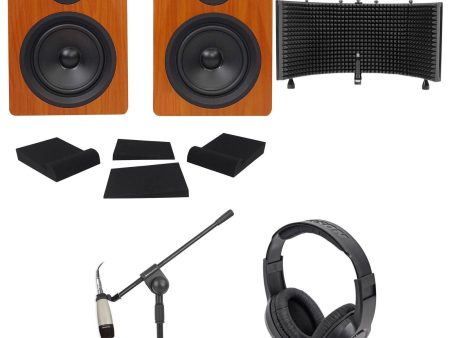 (2) Rockville 5.25  250w Powered Studio Monitors+Mic+Headphones+Stand+Shield+Pads Hot on Sale