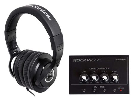 Audio Technica ATH-M40x Studio Monitor Headphones+4-Way Distribution Amplifier Online Hot Sale