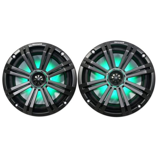 2 KICKER 45KM84L 8  600w Marine Boat LED Speakers+Powersports Handlebar Speakers For Discount