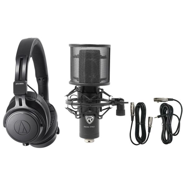 Audio Technica ATH-M60X Monitor Headphones+Professional Condenser Mic+Pop Filter Cheap