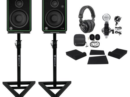 Studio Bundle w (2) Mackie CR4-X 4  Studio Monitors+Headphones+Mic+Stands+Pads Online now