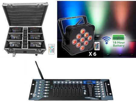 Rockville BEST PACK 60 6) Black Rechargeable Lights+Case+Wireless DMX Controller Online