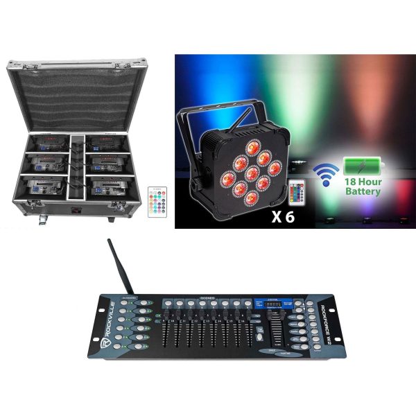 Rockville BEST PACK 60 6) Black Rechargeable Lights+Case+Wireless DMX Controller Online