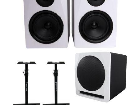 2) Rockville APM6W 6.5  Powered Studio Monitors+Active 10  Subwoofer+Stands+Pads Online now