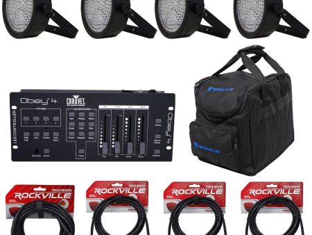 (4) CHAUVET SLIMPAR64 Slim Par Cans+Obey4 DMX Controller+CHS-25 Light Bag+Cables Fashion