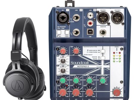 Audio Technica ATH-M60X Studio Headphones+Soundcraft Mixer w  USB Interface on Sale