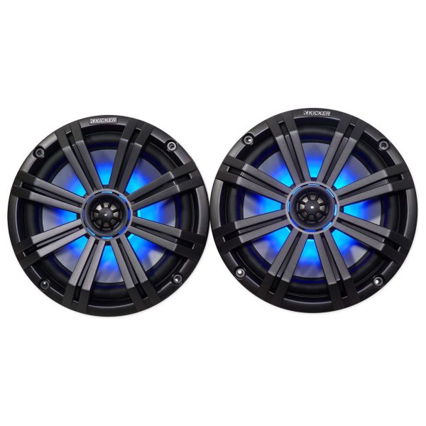 2 KICKER 45KM84L 8  600w Marine Boat LED Speakers+Powersports Handlebar Speakers For Discount