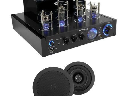 Rockville BluTube Tube Amplifier Home Receiver+(2) 5.25  Black Ceiling Speakers Hot on Sale