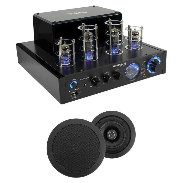 Rockville BluTube Tube Amplifier Home Receiver+(2) 5.25  Black Ceiling Speakers Hot on Sale