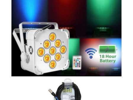 Rockville RGBWA+UV Battery Powered White Wireless Wash Par Light+Chauvet Cable For Cheap