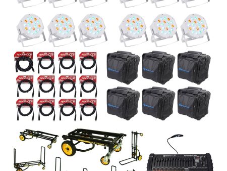 (12) Rockville RockPAR50 WHT Wash Lights+384 Ch DMX Controller+Cables+Bags For Discount