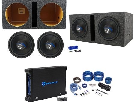 2) Rockville K5 W12K5S4 12  1400w Subwoofers+Vented Sub Box+Mono Amplifier+Wires Online Sale