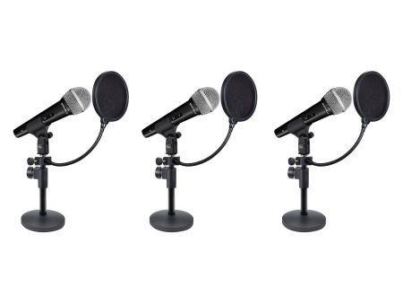 3) Rockville Microphones+Desktop Stands+Pop Filters 4 Recording, Studio, Podcast Online Hot Sale