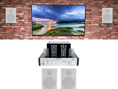 Rockville BluTube Tube Amplifier Home Theater Receiver+4) Wall Speakers in White Cheap