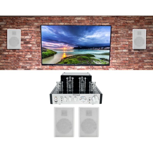 Rockville BluTube Tube Amplifier Home Theater Receiver+4) Wall Speakers in White Cheap