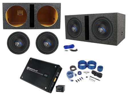 2) Rockville K5 W12K5S2 12  1400w Subwoofers+Vented Sub Box+Mono Amplifier+Wires Fashion