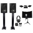 2) Rockville DPM6B 6.5  420w Studio Monitors+36  Stands+Headphones+Mic and Shield For Cheap