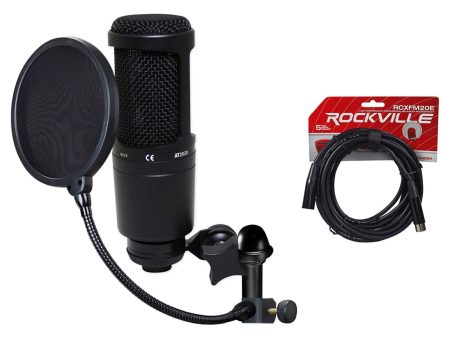 Audio Technica AT2020 Studio Recording Microphone Condenser Mic+Stand+Pop Filter Online Sale