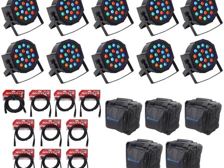 (10) Rockville RockPAR50 LED RGB Par Can DJ Club DMX Wash Lights+Cables+Bags For Discount