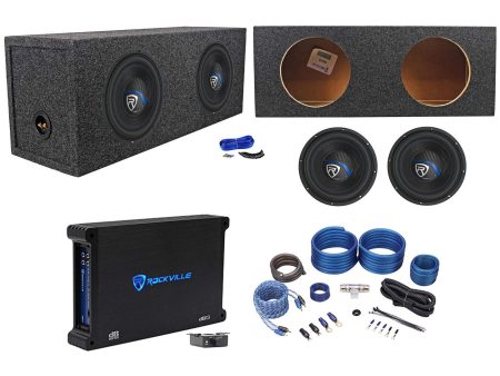 2) Rockville K5 W10K5S4 10  1200w Subwoofers+Sealed Sub Box+Mono Amplifier+Wires For Discount