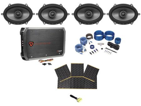 (4) Polk Audio MM572 5x7  1200 Watt Car Speakers Bundle with 4-Ch Amplifier, Wires & Rockmat Sale