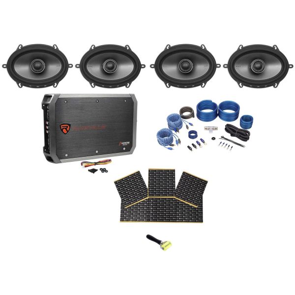 (4) Polk Audio MM572 5x7  1200 Watt Car Speakers Bundle with 4-Ch Amplifier, Wires & Rockmat Sale