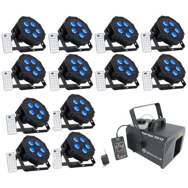 (12) American DJ ADJ MEGA HEX PAR Can RGBWA+UV Slim LED Wash Lights+Haze Machine For Sale