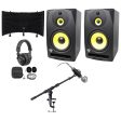 2) Rockville DPM10B 10  800w Active Studio Monitors+Headphones+Mic+Shield w  Stand Sale