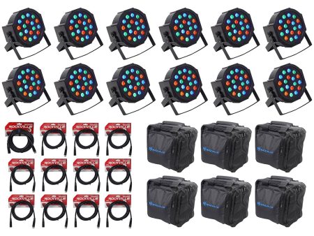 (12) Rockville RockPAR50 LED RGB Par Can DJ Club DMX Wash Lights+Cables+Bags Hot on Sale