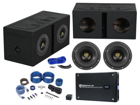 2) Rockville W8K9D4 8  2000w Subwoofers+Vented Sub Box Enclosure+Amplifier+Wires Online