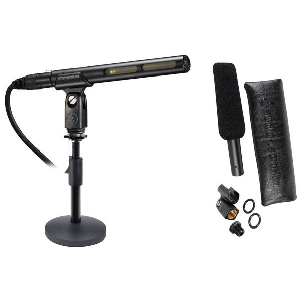 Audio Technica AT875R Short Shotgun Condenser Microphone w  Line+Mic Stand Online now