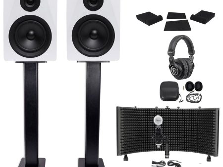 2 Rockville DPM5W 5.25  300w Active Studio Monitors+Stands+Headphones+Mic+Shield Online Hot Sale