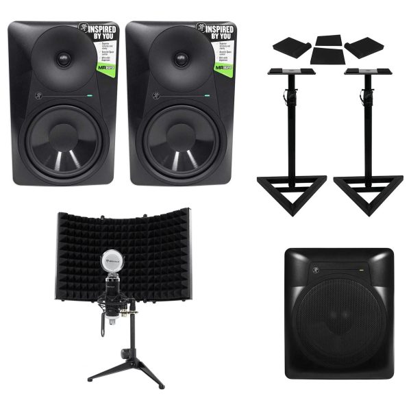 (2) Mackie MR824 8” Powered Studio Monitors+10  Active Sub+Mic+Mount+Stands+Pads Hot on Sale