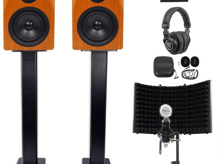 Pair Rockville DPM5C 5.25  300w Studio Monitors+Stands+Headphones+Mic+Shield Fashion