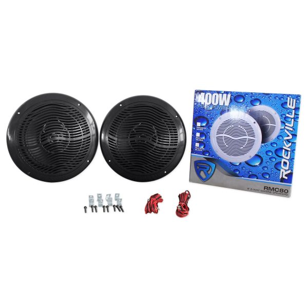 Pair Rockville RMC80B 8  800 Watt Waterproof Marine Boat Speakers 2-Way Black For Cheap