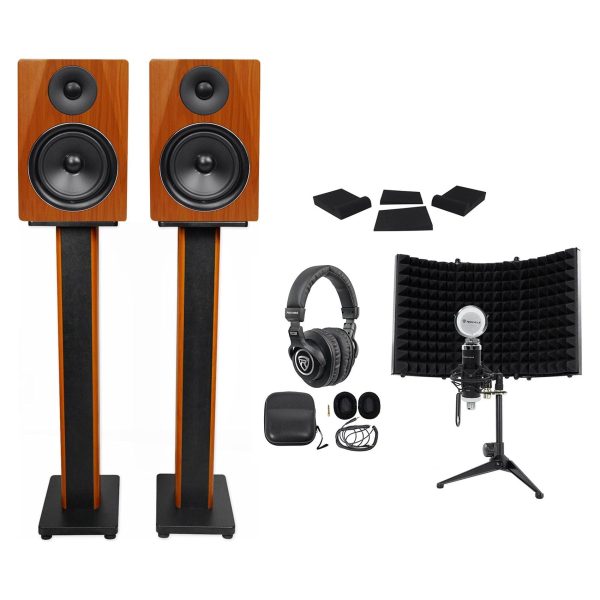 2) Rockville DPM6C 6.5  420w Studio Monitors+36  Stands+Headphones+Mic+Shield For Cheap