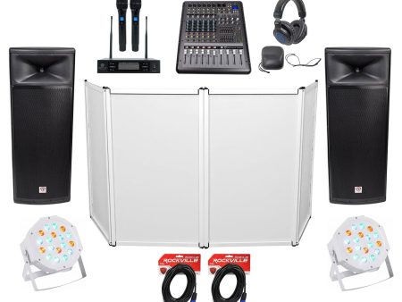 Pair Rockville SPGN258 Dual 15” 8-Ohm DJ Speakers+Mixer+Mics+Headphones+Facade Online Sale