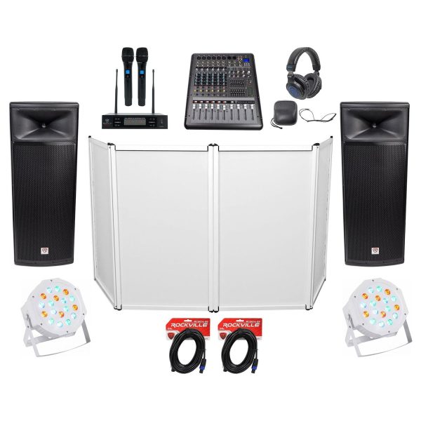 Pair Rockville SPGN258 Dual 15” 8-Ohm DJ Speakers+Mixer+Mics+Headphones+Facade Online Sale