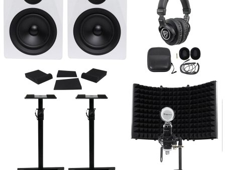 Pair Rockville DPM5W 5.25  300 Watt Studio Monitors+Stands+Headphones+Mic+Shield Online Sale